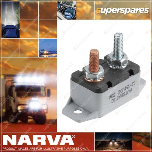 Narva 30 Amp Plastic Automatic Resetting Circuit Breaker with Straight Bracket