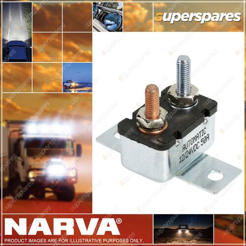 Narva 50 Amp Metal Automatic Resetting Circuit Breaker with 90 Deg Bracket Box 1