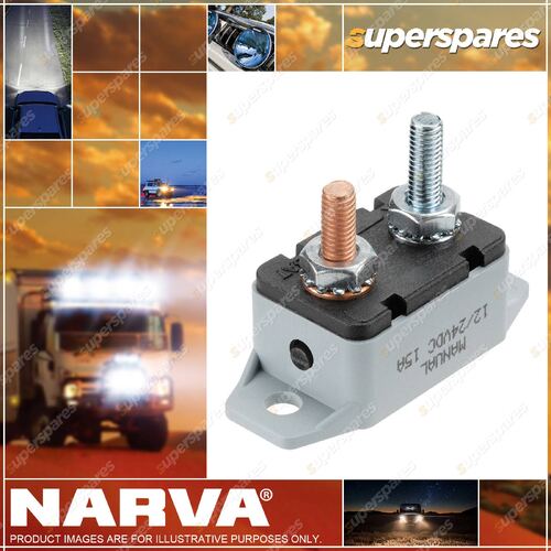 Narva 15 Amp Manual Plastic Resetting Circuit Breaker with Straight Bracket