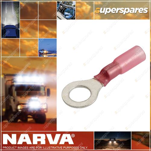 Narva 2.5 - 3mm Adhesive Lined Ring Terminal Red 1/4 Diameter Blister Pack Of 12