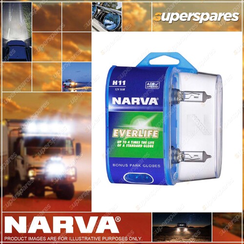 Narva H11 12 Volt 55W Everlife Halogen Headlight Globes Bl2 Blister Pack of 2