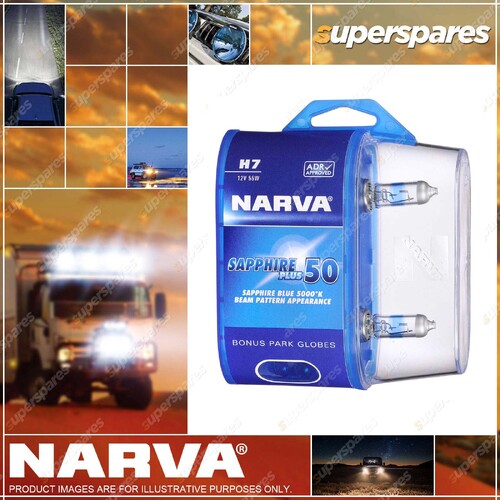 Narva H7 12 Volt 55W Sapphire Plus 50 Halogen Headlight Globes Bl2 Blister of 2