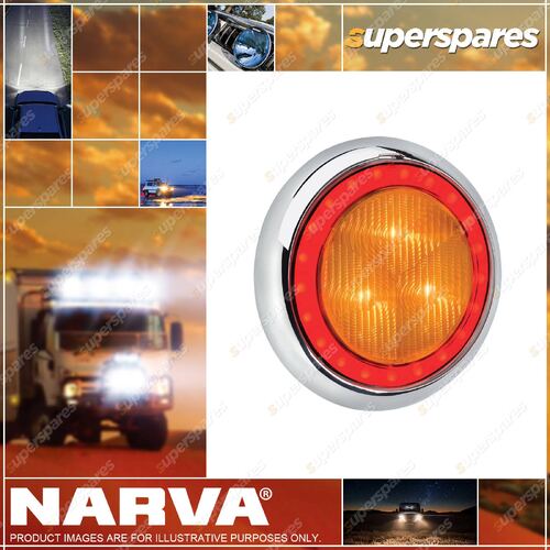 Narva 9 - 33V LED Rear Direction Indicator Lamp Amber W/ Red Tail Ring Chrome base