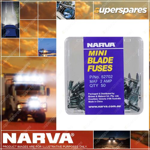 Narva 2 Amp Grey colour Mini Blade Fuse with Size 17mm x 11mm - Box Of 50