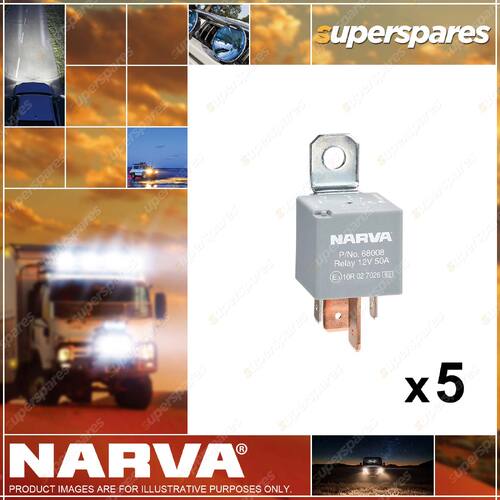 5 x Narva Normal Open Relays - 12 Volt 4 Pins 50 Amp Resistor 68008