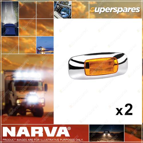 2 x Narva 9-33V LED Light Guide Side Marker Lamps w/Chrome Cover - 90 x 37mm