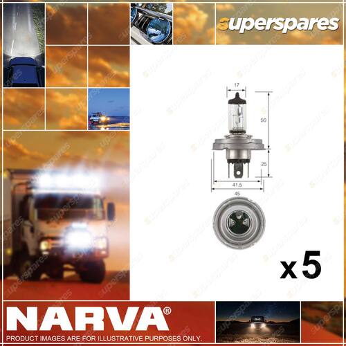 5 x Narva H4 Halogen Globes 12V 60/55W P45T R2 Headlamp Light for Nissan