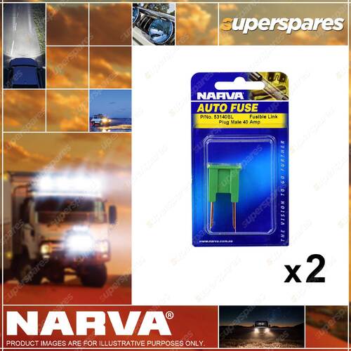 2 x Narva 40 Amp Green Color Male Fusible Links Plug In Blister Pack 53140BL