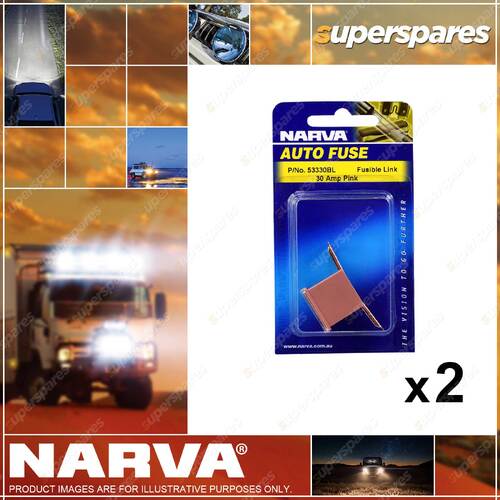 2 x Narva 30 Amp Pink L-Type Fusible Links - Short Tab Blister Pack 53330BL