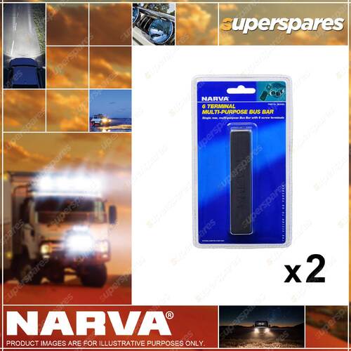 2 x Narva 6P Multi-Purpose Bus Bars M8 Threaded Studs 100A Max Blister Pack