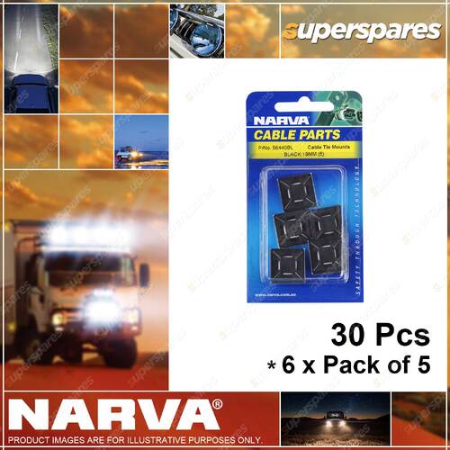 Narva Black Cable Tie Mounts 19 x 19mm Blister 56440BL 6 x Pack of 5