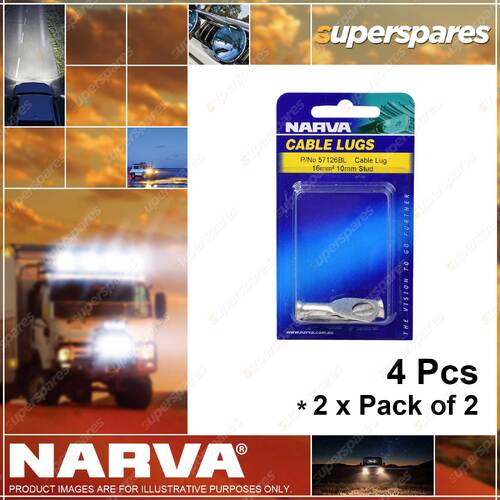 Narva 16mm2 10mm Stud Flared Entry Cable Lugs Blister Pack 2 x Pack of 2