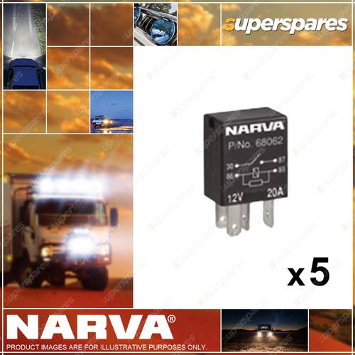 5 x Narva 12 Volt Micro Normal Open Relays 4 Pin 20 Amp Blister Pack 68062BL