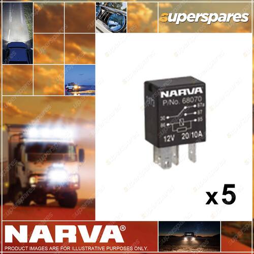 5 x Narva 12 Volt Micro Change Over Relays 5 Pin 20/10 Amp Blister Pack 68070BL