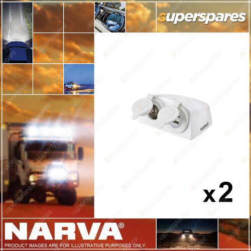 2 x Narva HD Surface Mount Dual USB Sockets White for RV and Marine Blister