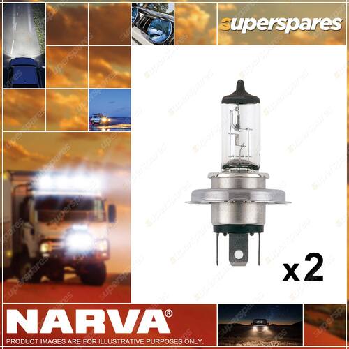 2 x Narva H4 Halogen Globe Lights Headlight 12 Volt 60/55W P43T Plus 30 np 48881