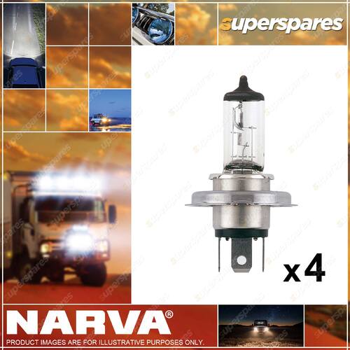 4 x Narva H4 Halogen Globe Lights Headlight 12 Volt 60/55W P43T Plus 30 np 48881