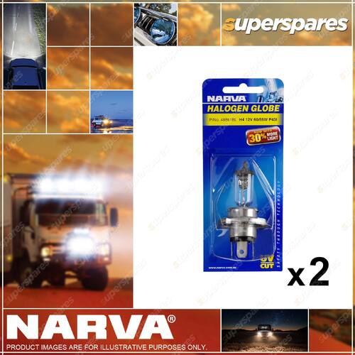 2 x Narva H4 Halogen Globe Lights Headlight 12 Volt 100/55W P43T 48911