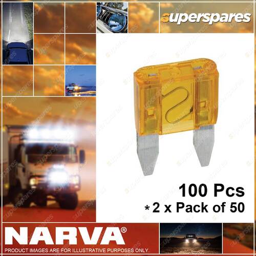 Narva 15 Amp Blue Mini Blade Fuse - Size 17 x 11mm 52715 2 x Pack of 50