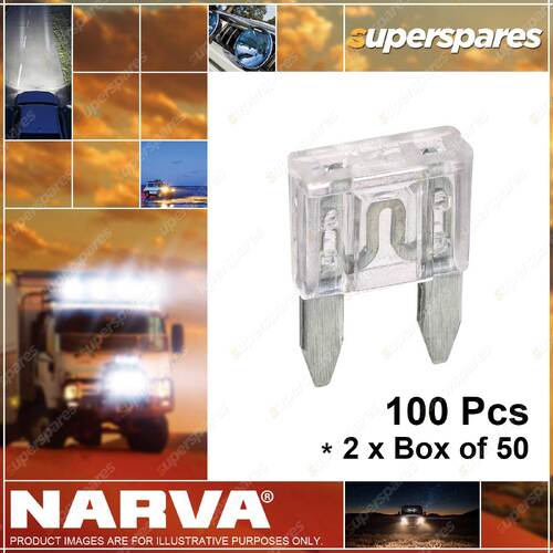 Narva 25 Amp White Mini Blade Fuse with Size 17mm x 11mm 52725 2 x Box of 50