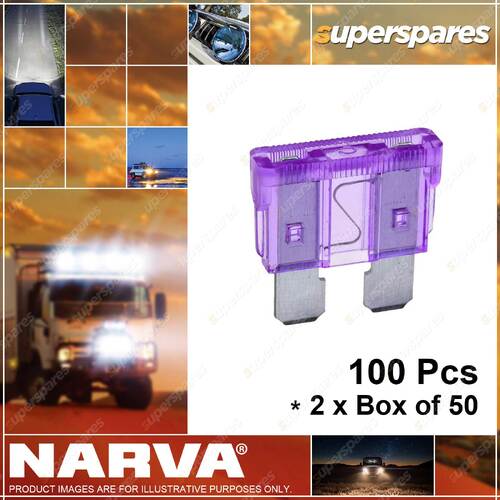 Narva 3 Amp Purple Standard Ats Blade Fuse 19mm x 19mm 52803 2 x Box of 50