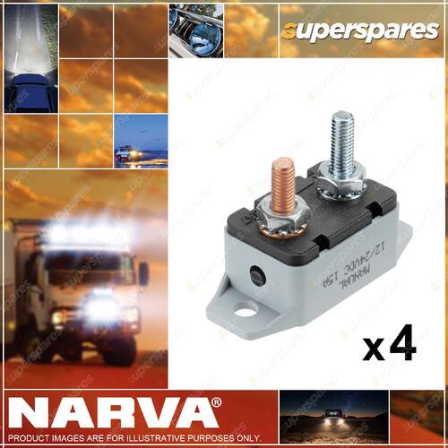 4 x Narva 15 Amp Manual Plastic Resetting Circuit Breaker - 51 x 21mm 54915