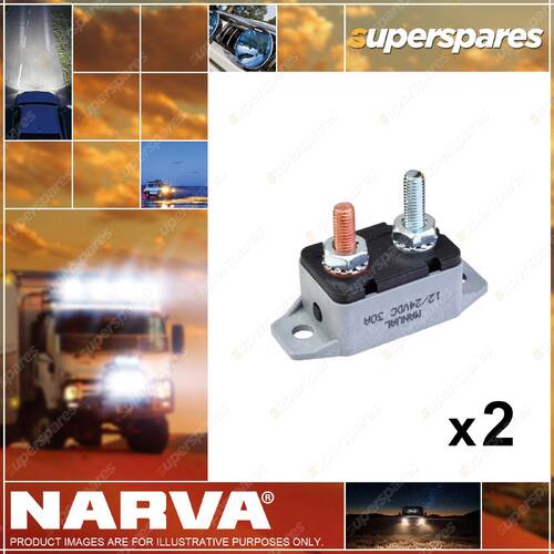 2 x Narva 30 Amp Manual Plastic Resetting Circuit Breaker - 51 x 21mm 54930