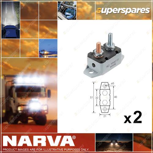 2 x Narva 50 Amp Manual Resetting Circuit Breaker - Size 51 x 21mm 54950