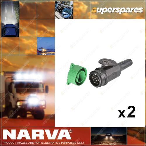 2 x Narva 12V 13 Pin Euro Round Plastic Trailer Plug with Parking Socket 82188