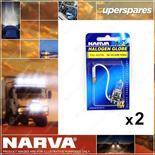 Narva 12V H3 55W PK22S Halogen Headlight Globes np 48321BL 2 x Blister Pack of 1