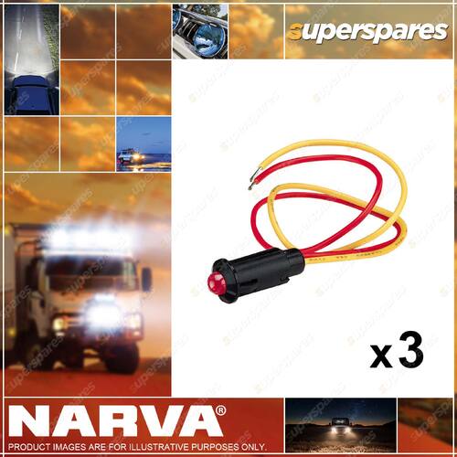 Narva 12 Volt Pilot Lamp Pre-Wired with Red Led 62075BL 3 x Blister Pack of 1