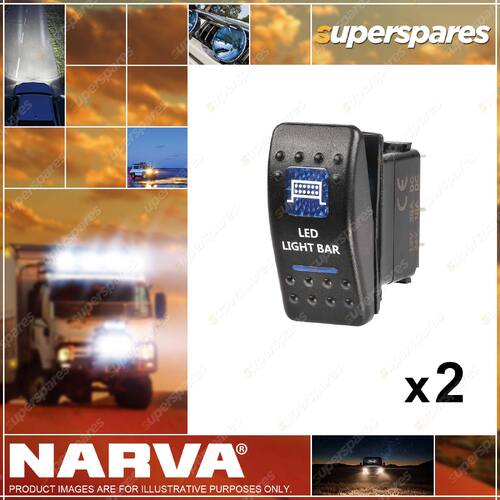 2x Narva 12V Illuminated Off/On Sealed Rocker Switch W/Led Light Bar Symbol Blue