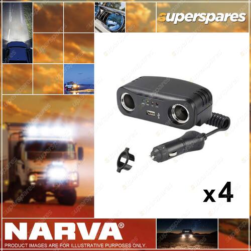 4 x Narva Cigarette Lighter Plug W/Extended Lead Accessory Sockets & Usb Sockets