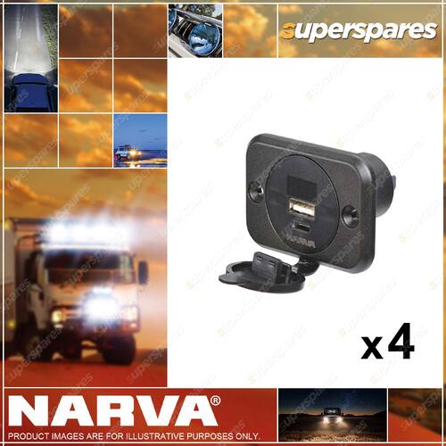 Narva HD USB/USB-C Socket with Volt/Amp Meter 81106BL 4 x Blister Pack of 1