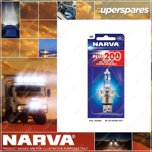 Narva H4 12 Volt 60 / 55W P43T Plus 200 Globe - Blister pack of 1