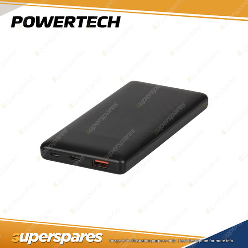 Powertech 10000mAh large capacity Power Bank with USB-C USB-A Ports in Black