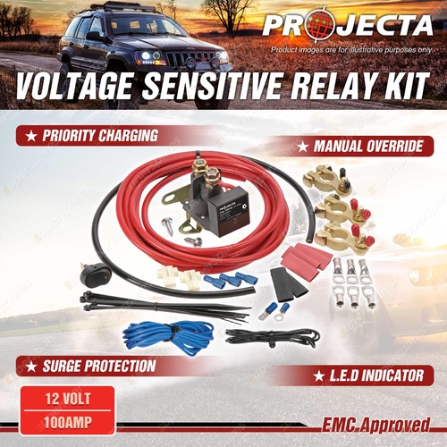 PROJECTA 12V 100Amp Voltage Sensitive Relay Kit with L.E.D indicator