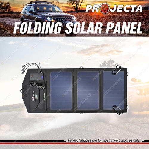 Projecta 15W Personal Folding Solar Panel with Power Bank 3-in-1 Charging Cable