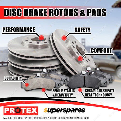 Front + Rear Protex Disc Brake Rotors Brake Pads for Honda Accord CF 4 Cyl 97-02