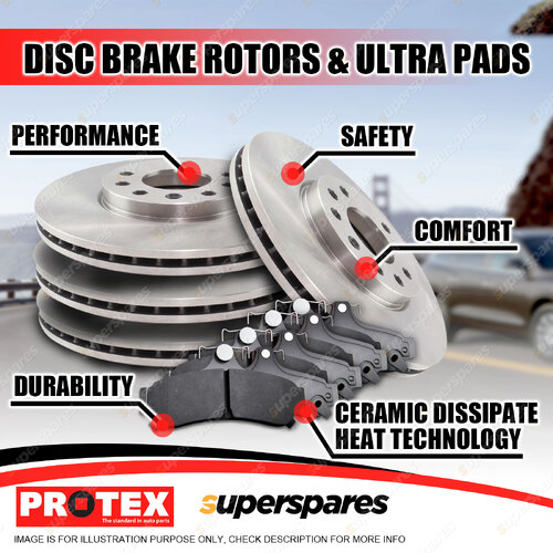 Front + Rear Protex Disc Brake Rotors Brake Pads for Mercedes Benz 190E W201 2.6