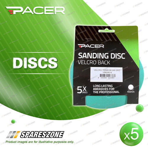 5 x Pacer Abrasive Discs Diameter 150mm 6H 240 Grit Sanding Tasks