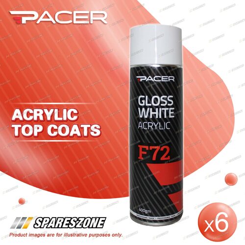 6 x Pacer F72 Gloss White Acrylic 400Gram Aerosol Special UV Absorbing Additives