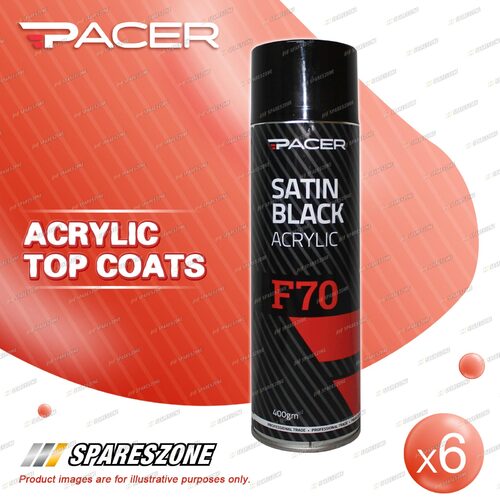 6 x Pacer F70 Satin Black Acrylic 400Gram Aerosol Special UV Absorbing Additives