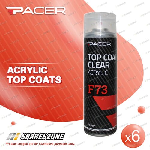 6 x Pacer F73 Top Coat Clear Acrylic 400 Gram Aerosol UV Absorbing Additives