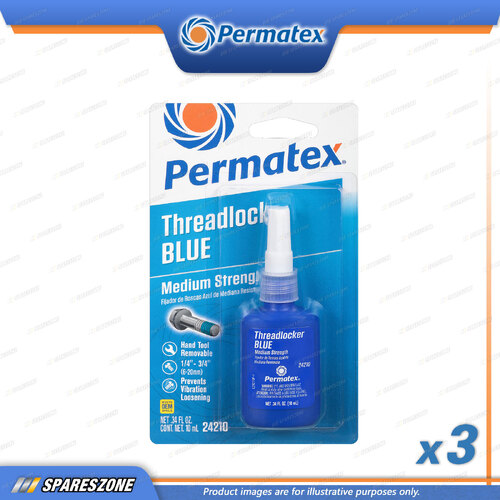 3 x Permatex All-Purpose Medium Strength Threadlocker Blue Carded 10ML