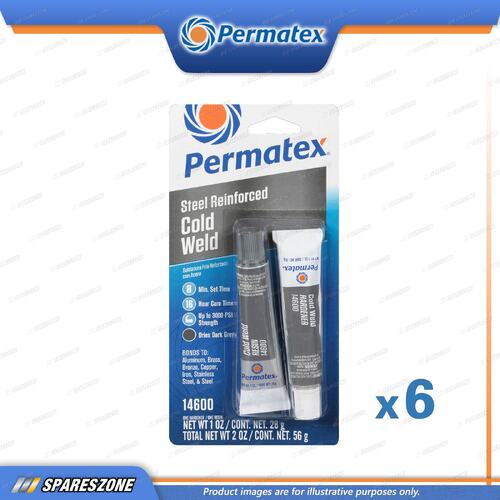 6 x Permatex Steel Reinforced Cold Weld Bonding Compound 2x29ML Dries Dark Grey