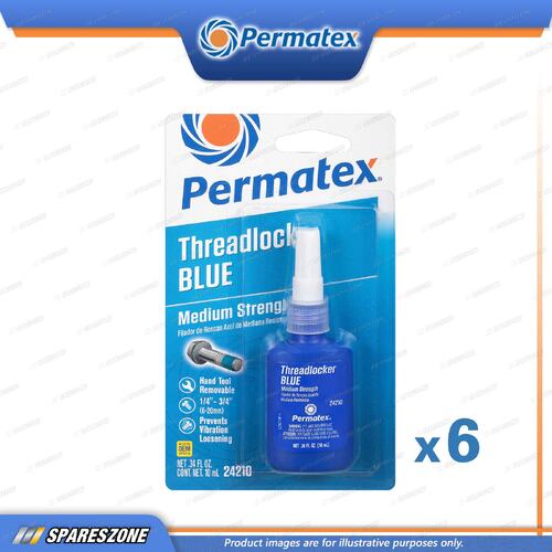 6 x Permatex All-Purpose Medium Strength Threadlocker Blue Carded 10ML