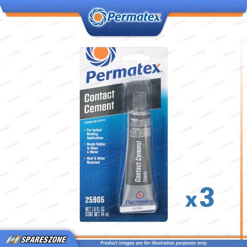 3 x Permatex Contact Cement Tube Carded 44ML Heat and Water Resistant