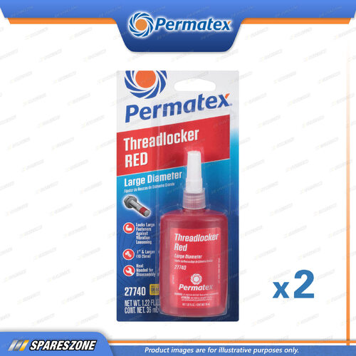 2 x Permatex High Strength Large Diameter Threadlocker Red Carded 36ML