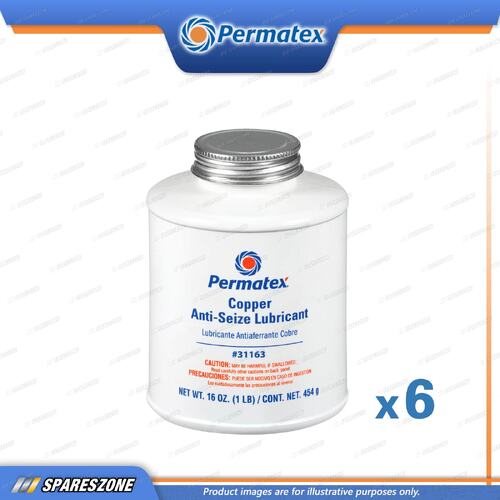 6 x Permatex Copper Anti-Seize and Thread Lubricants Brush Bottle 453G